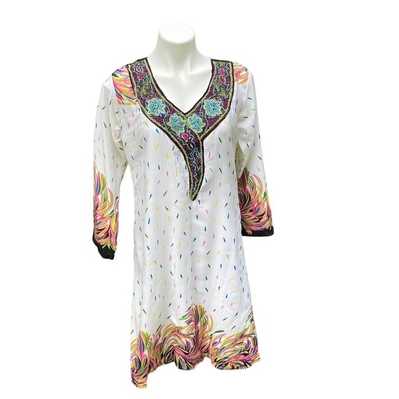Choosy Cherry Boho Colorful Festival Tunic Style Beaded Neckline Dress S Large - Picture 11 of 12